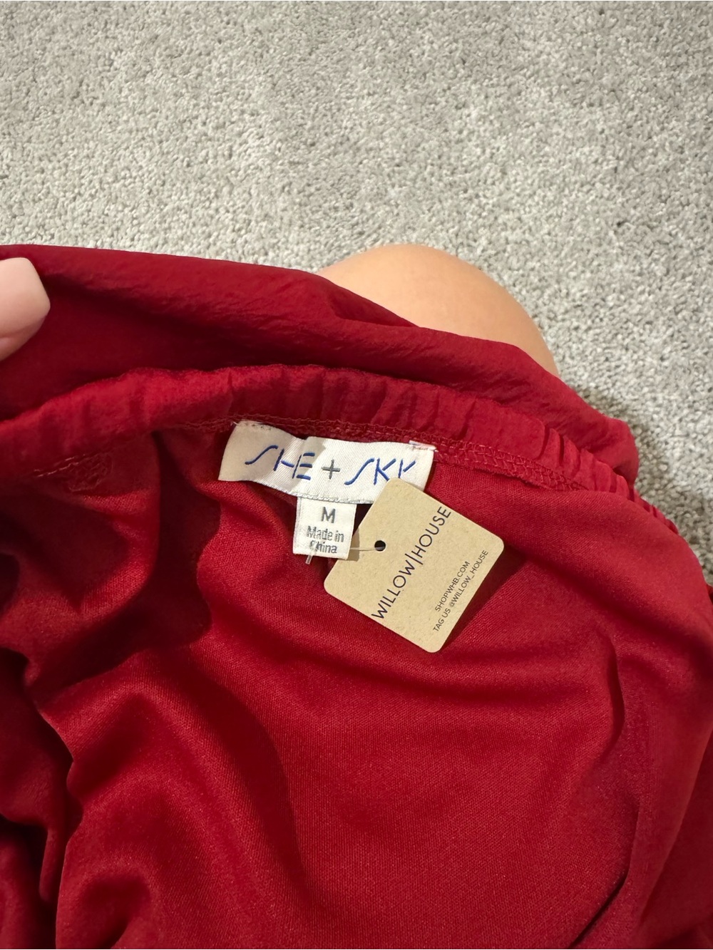 She + Sky Deep Red Off-Shoulder Ruffle Romper - Picture 4 of 6